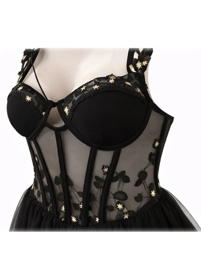 Caprisious  Women Sheer Babydoll Nightwear with Floral Embroidery – Mesh Lingerie Dress with Adjustable Straps & Lace Trim for Women | Best Price UAE